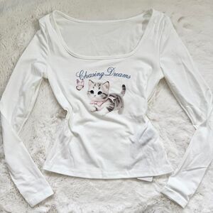 Dazy Women's White Kitten Tee
